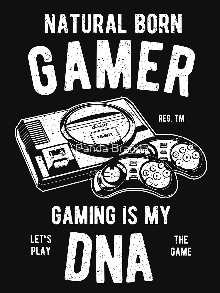 Natural Born Gamer Gaming Is My DNA Shirt Vintage Games Graphic T-Shirt Great Gift for Nerd or Geek Unisex Short-Sleeve Jersey Tee by Panda Branda