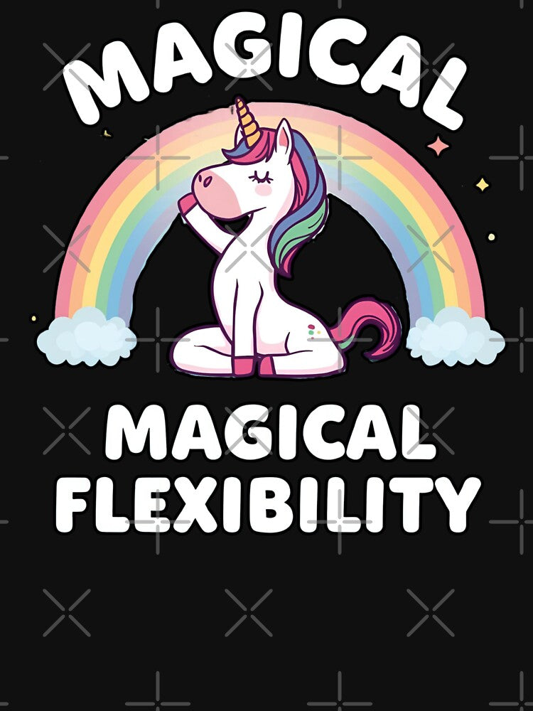 Unicorn doing yoga pose and rainbow aura shining, Magical Flexibility 6 by Neon G