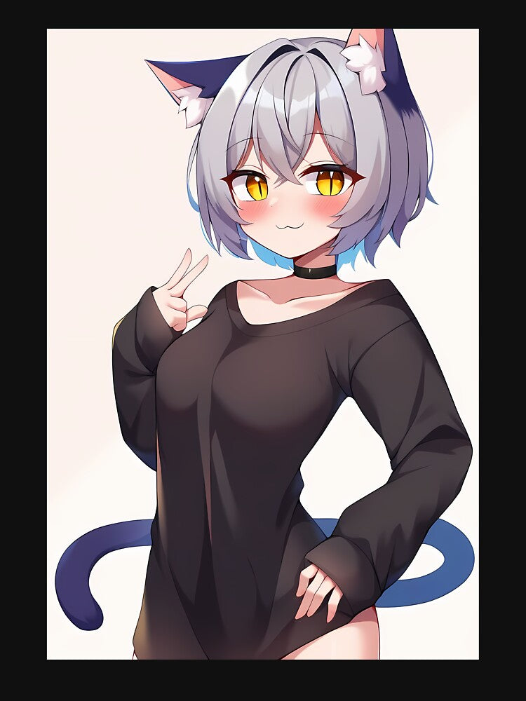 Adorable Anime Neko Girl in Oversized T-Shirt by PixiAnime
