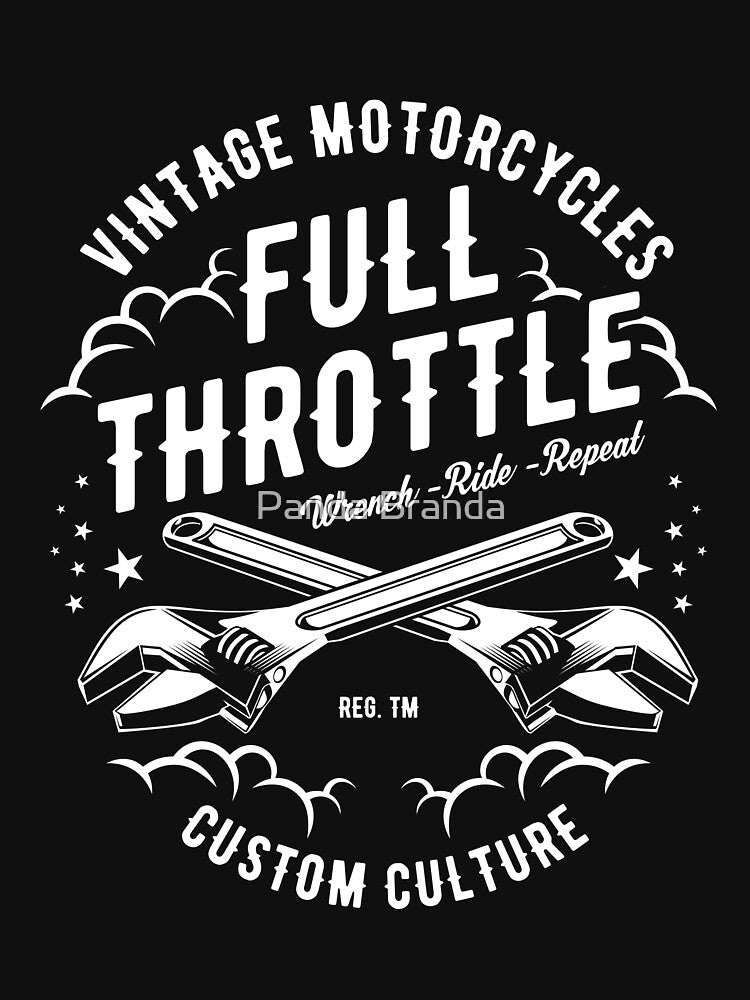 Vintage Motorcycle Full Throttle Shirt Cool Hobby T-Shirt Great Gift for Biker Unisex Short-Sleeve Jersey Tee 8 Colors by Panda Branda