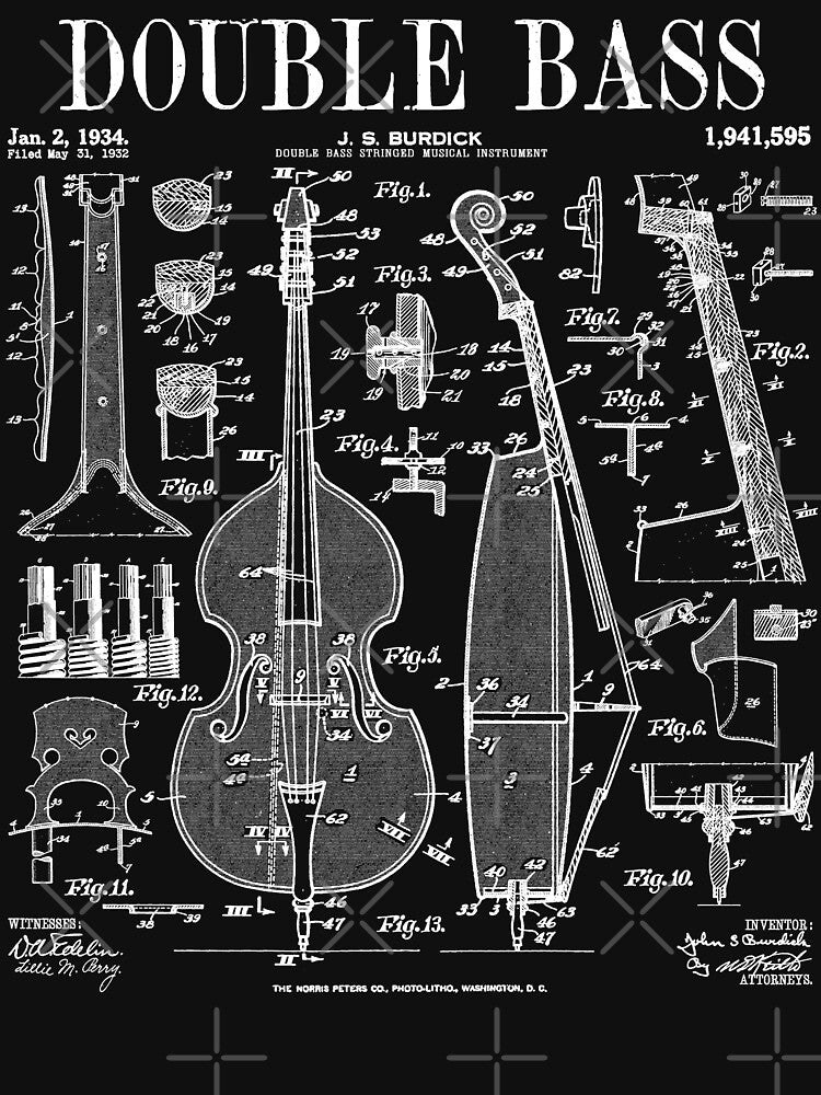 Double Bass Player Bassist Musical Instrument Vintage Patent by GrandeDuc