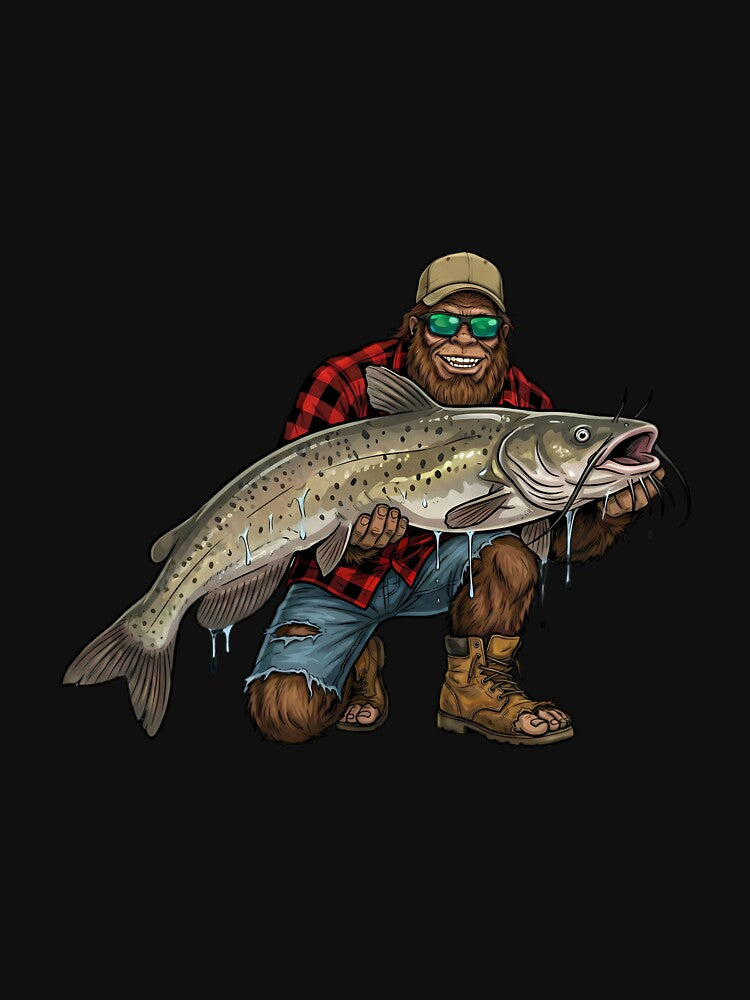 Bigfoot Channel Catfish Fishing Trophy Funny Sasquatch Long Sleeve by mjohnson9