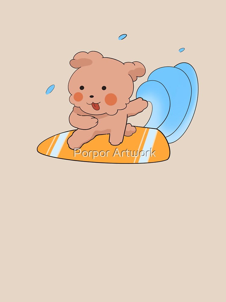 Cute Surfing Dog Kawaii Beach Cartoon by Porpor Artwork