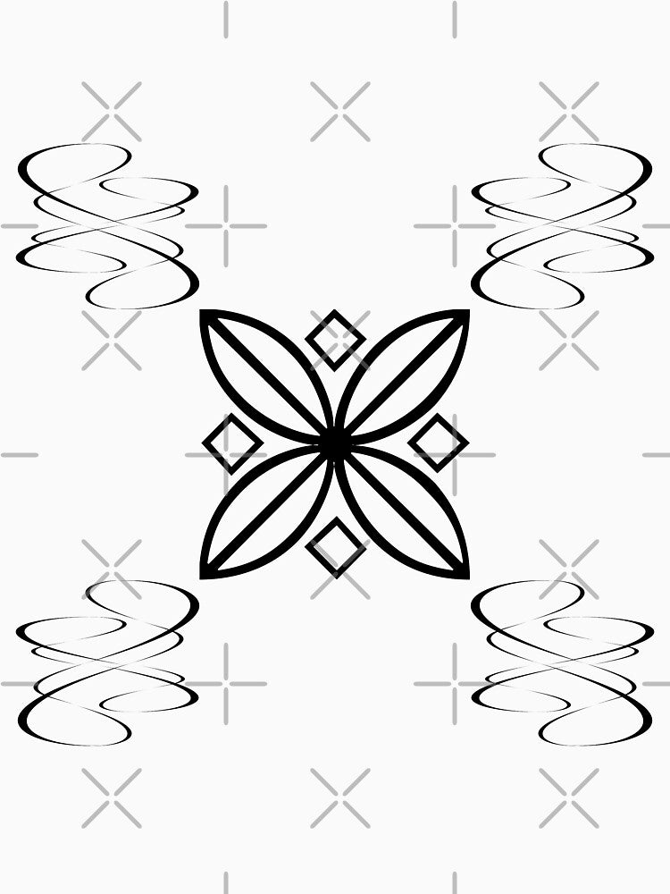 Black over White Abstract Line Art Flower Pattern by BrightMint