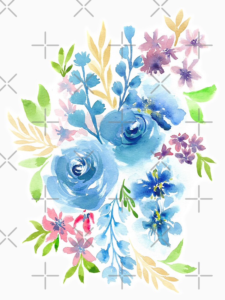 Blue Flowers in Watercolor Painting by MyArt23