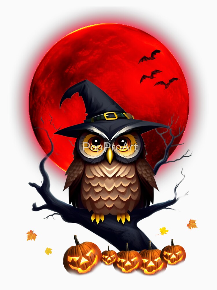 An owl perched on a branch on a full moon night. by PopProArt