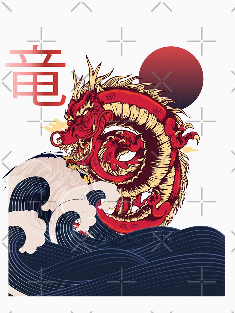 Japanese Anime Wave, Dragon and sun design by Cheeky Companions