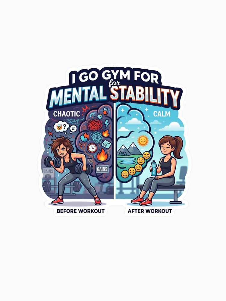 I Go Gym For Mental Stability Funny Fitness Sticker Meme by ArmoniaJustin