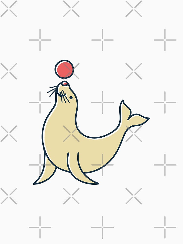 Simple drawing of Seal performing a trick with a ball on its nose by rasagamastore