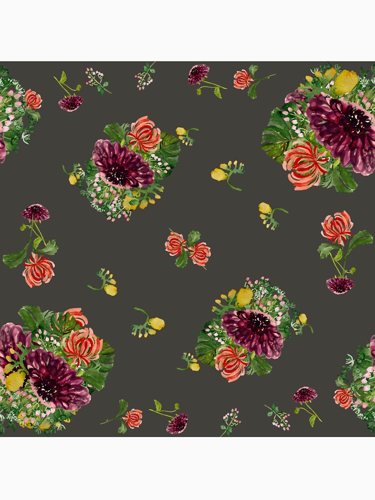 Dahlia palm flower pattern a watercolor grey by Yana Mustafina | Boho Soulful Designs