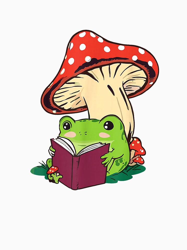 Reading Frog Mushroom Cute Nature Aesthetic Cottagecore T-Shirt by SubStudio97
