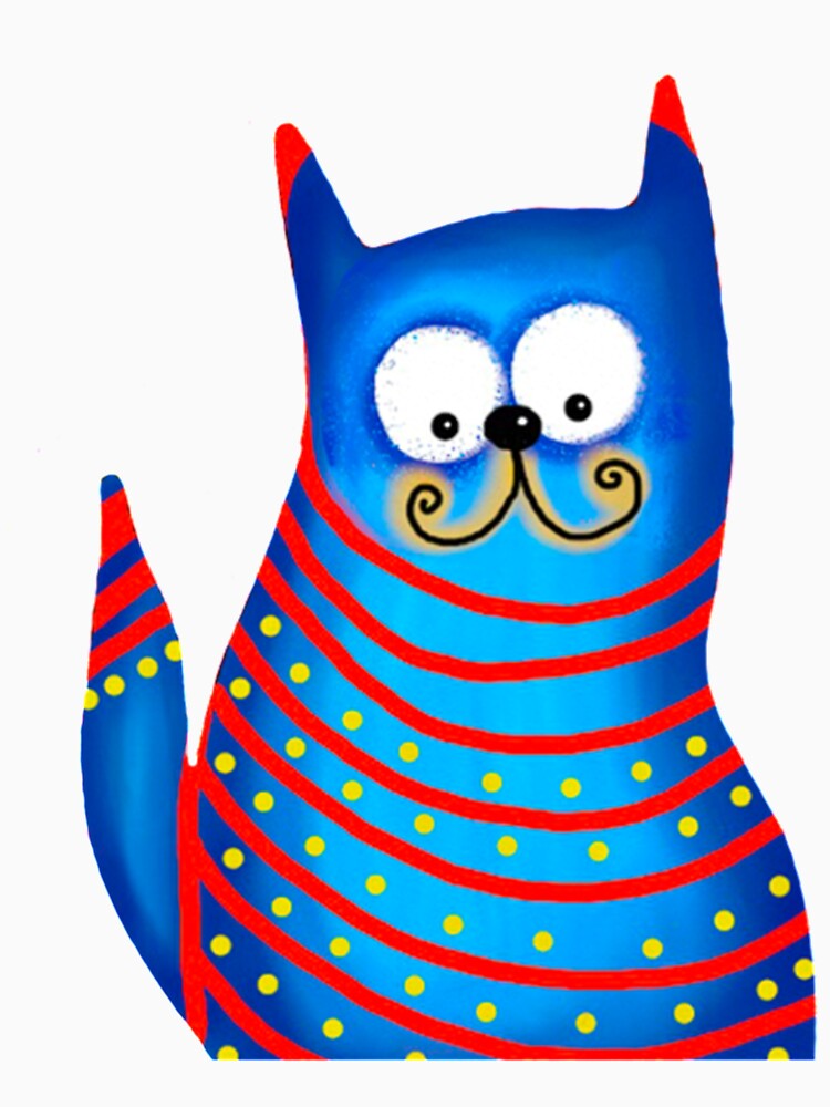 Funny Modern Colorful Blue Cat Long Sleeve T-Shirt by AmylahP
