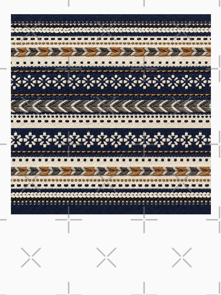 Indigo Embroidered Woven Stripe Pattern by frumixart