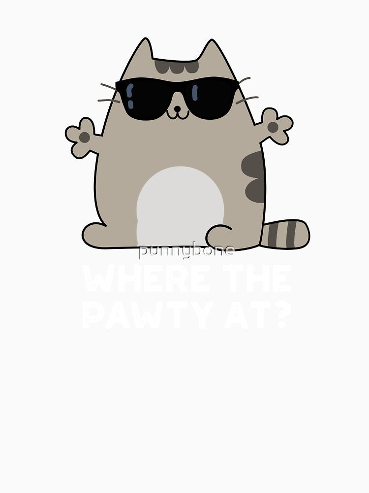 Where The Paw-ty At Funny Party Cat Pun (Dark BG) by punnybone