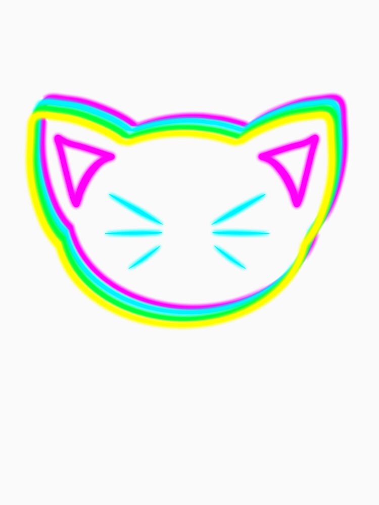 neon cat head with blue whiskers and rainbow colors by M-Lorentsson