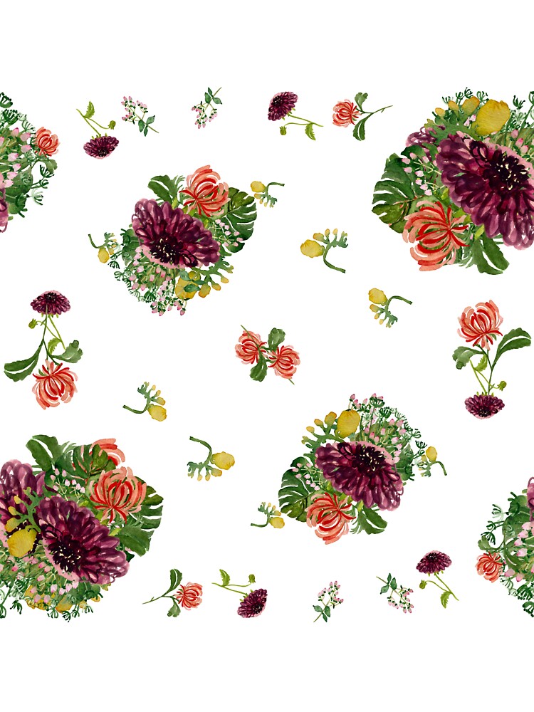 Dahlia palm flower pattern a watercolor sketch by Yana Mustafina | Boho Soulful Designs