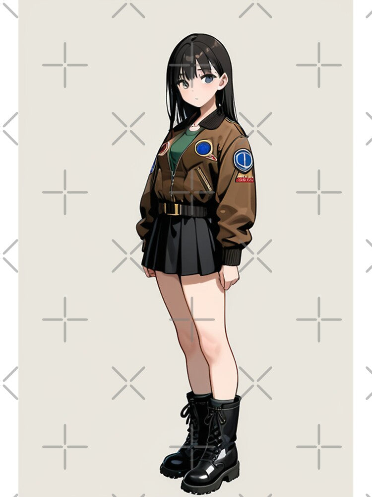 Fashion - Woman in Brown Bomber Jacket Pleated Skirt Combat Boots by AnimeShin