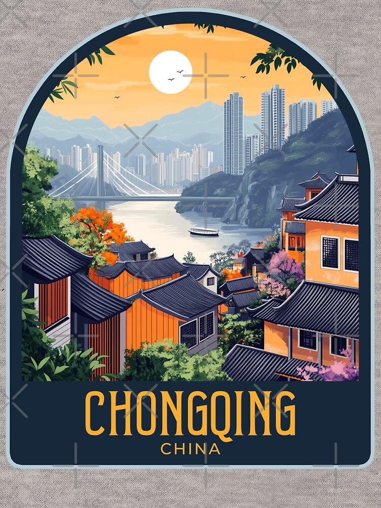 Chongqing Vintage Travel Illustration by HomeLivingCo