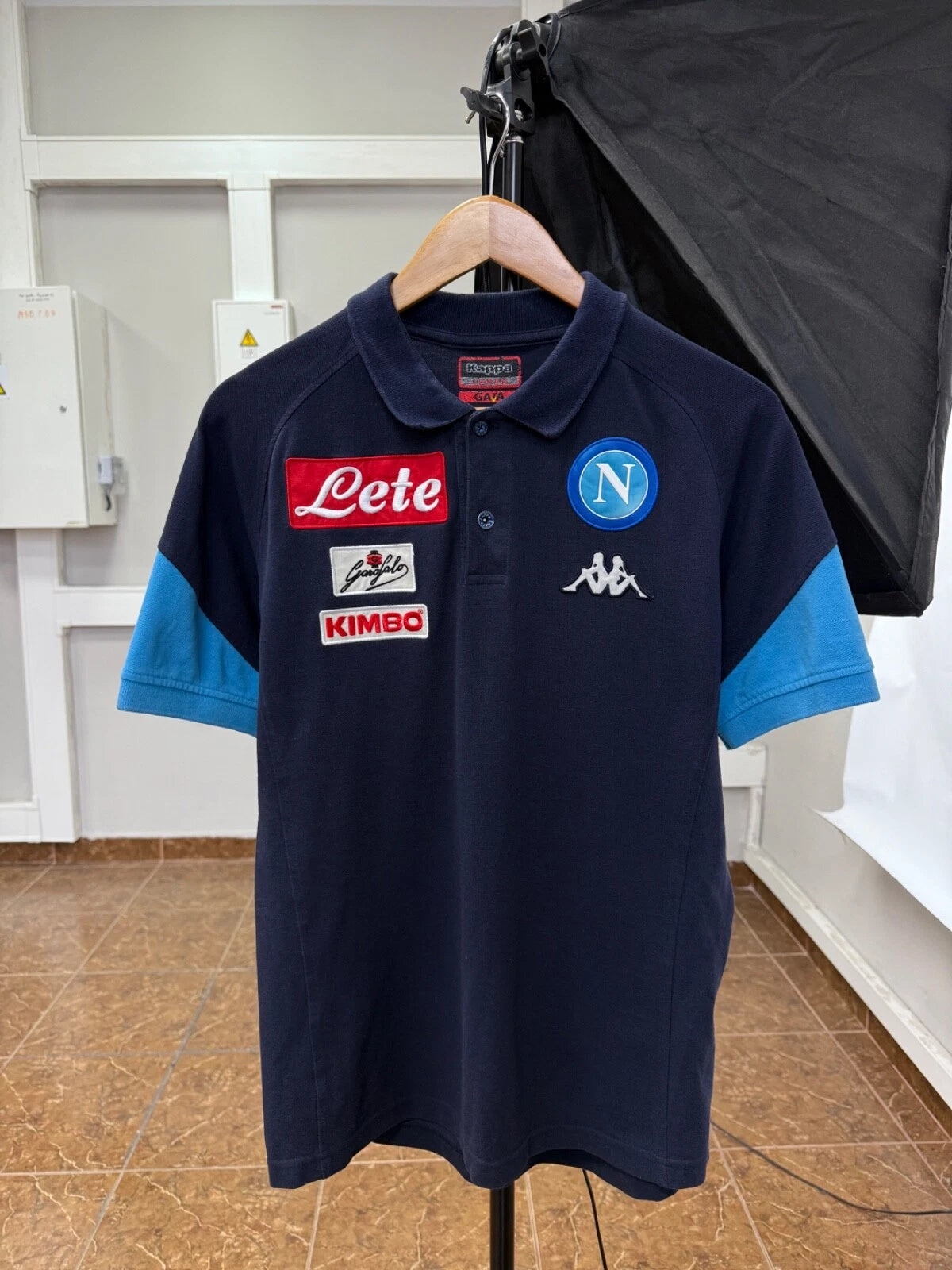 🇮🇹 Vintage Y2K Kappa Napoli Italy Soccer Polo T-Shirt Retro size L color Blue