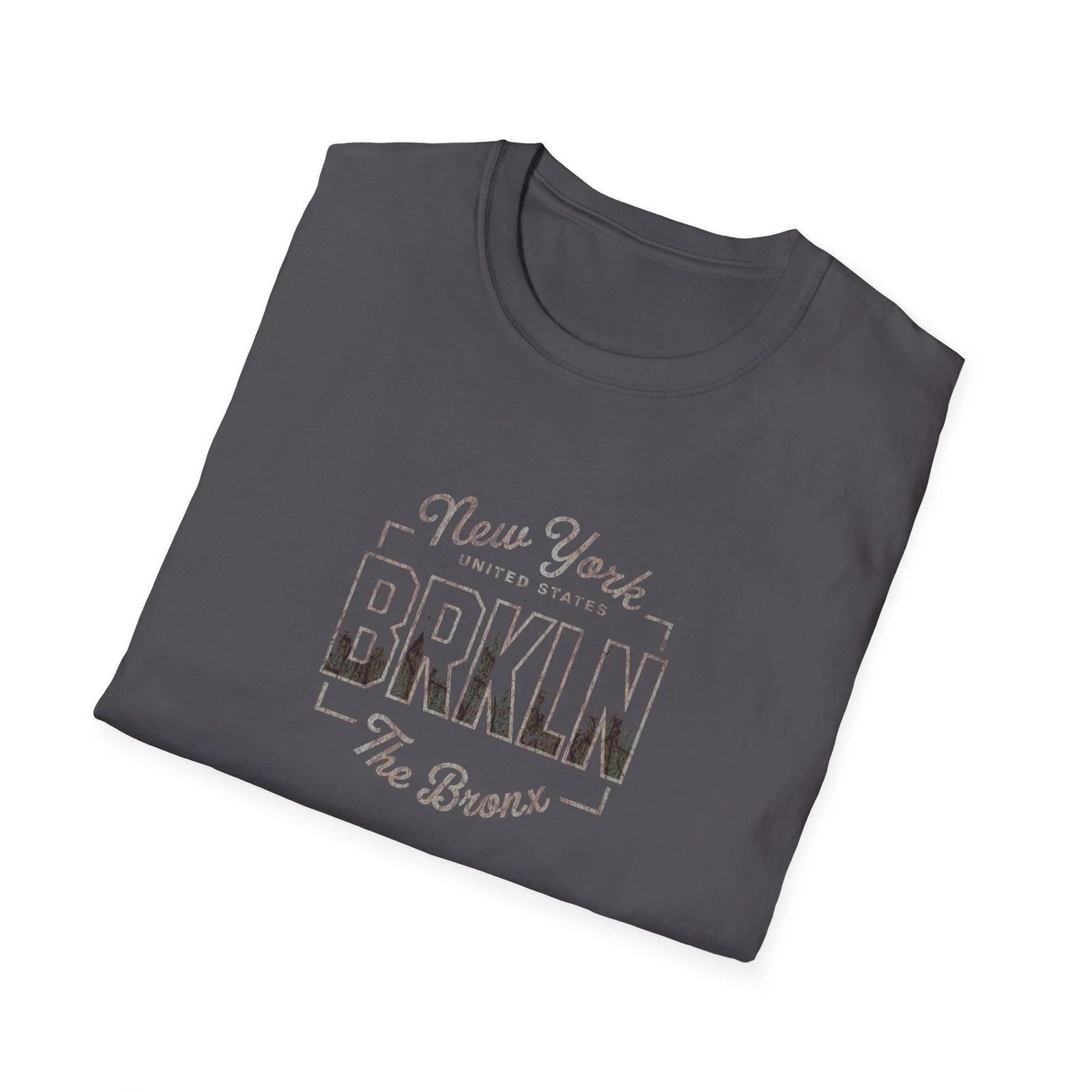 BROOKLIN NEW YORK NYC Minimalist Transparent Graphic Tee -Textured Urban Almond