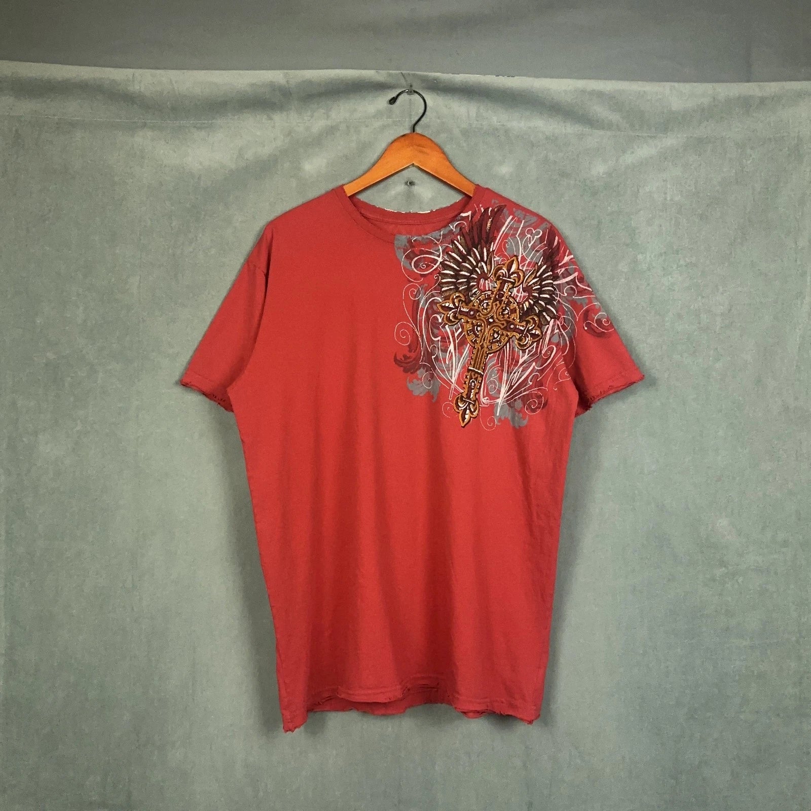 Vintage Y2K Affliction t shirt Mens Size XL Red Grunge Crosses Goth Skate MMA
