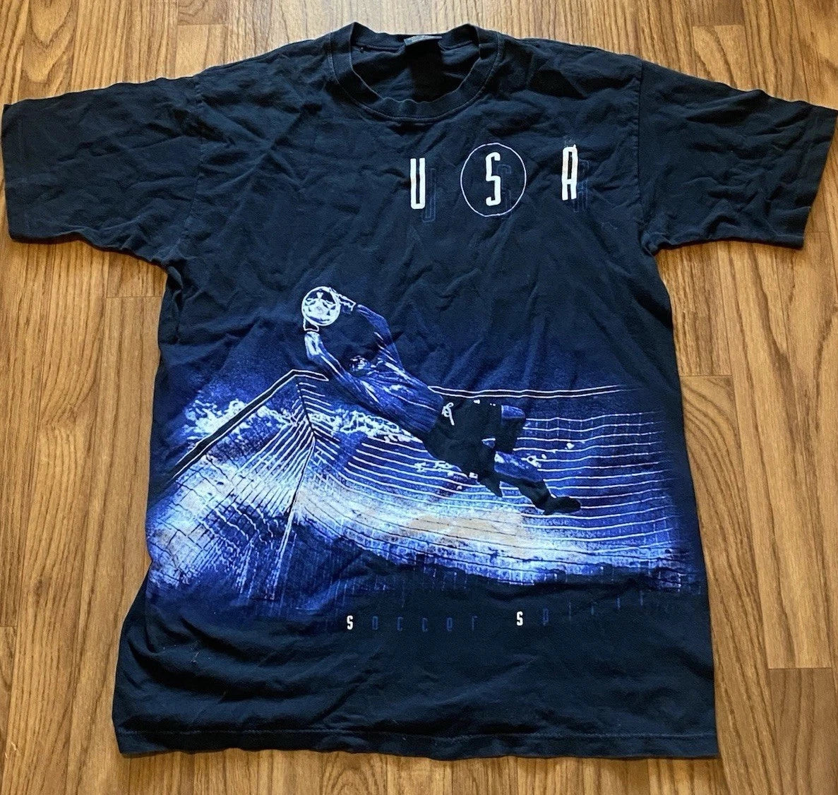 Vintage World Cup Usa Team Soccer Fifa T Shirt Size Large Black 90s