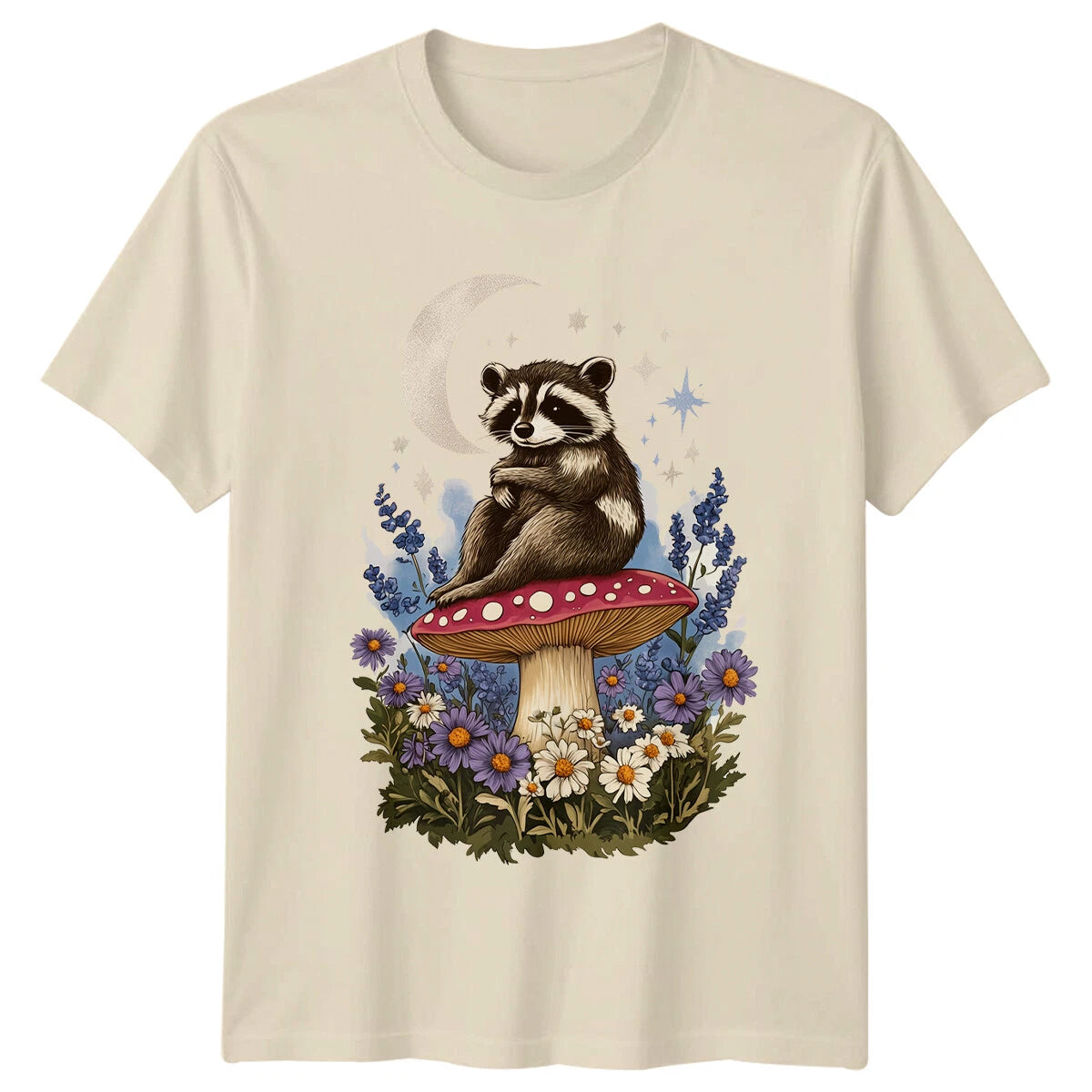 Raccoon Mushroom Moon Stars Floral Naturecore Aesthetic T-Shirt