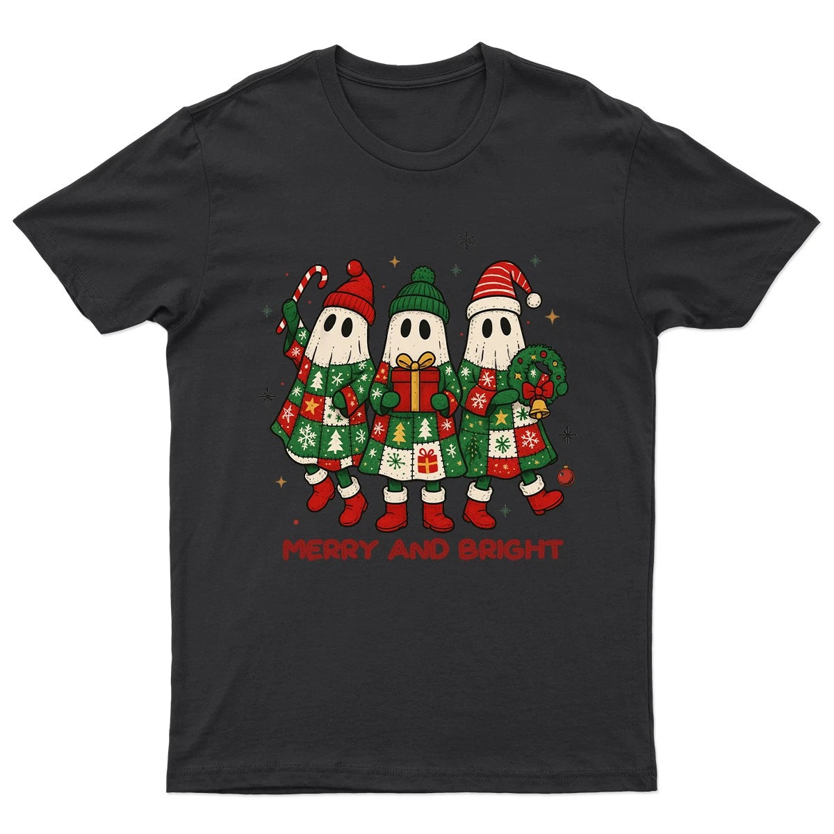 Merry And Bright Cute T-Shirt Unisex Gift Retro Seasonal Funny Xmas Santa