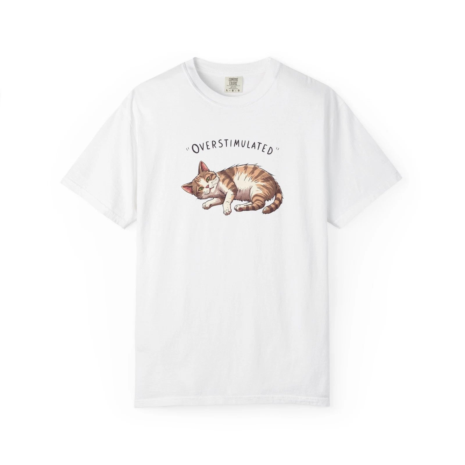 Overstimulated Sleeping Cat T-shirt | Cute Cat Illustration, Cotton, Funny Tee