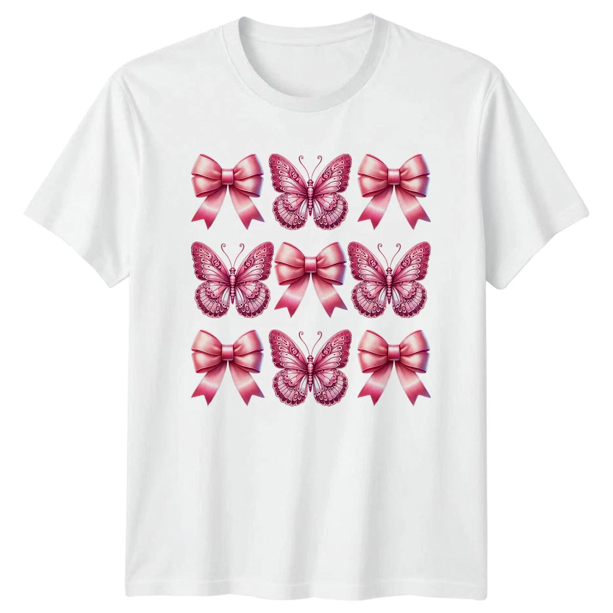 Pink Bow Butterfly Pattern Womens T-Shirt Aesthetic Gift For Her