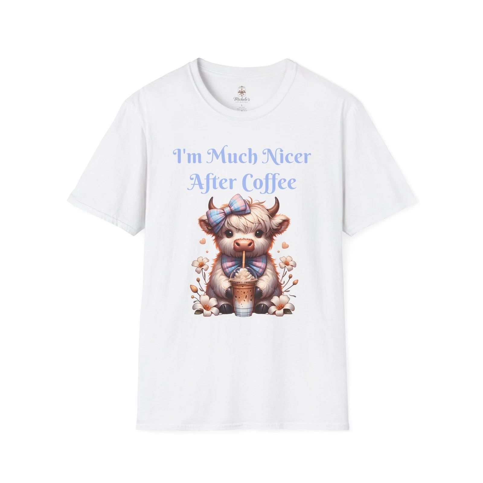 I’m Much Nicer After Coffee T-Shirt | Cute Highland Cow Coffee Design