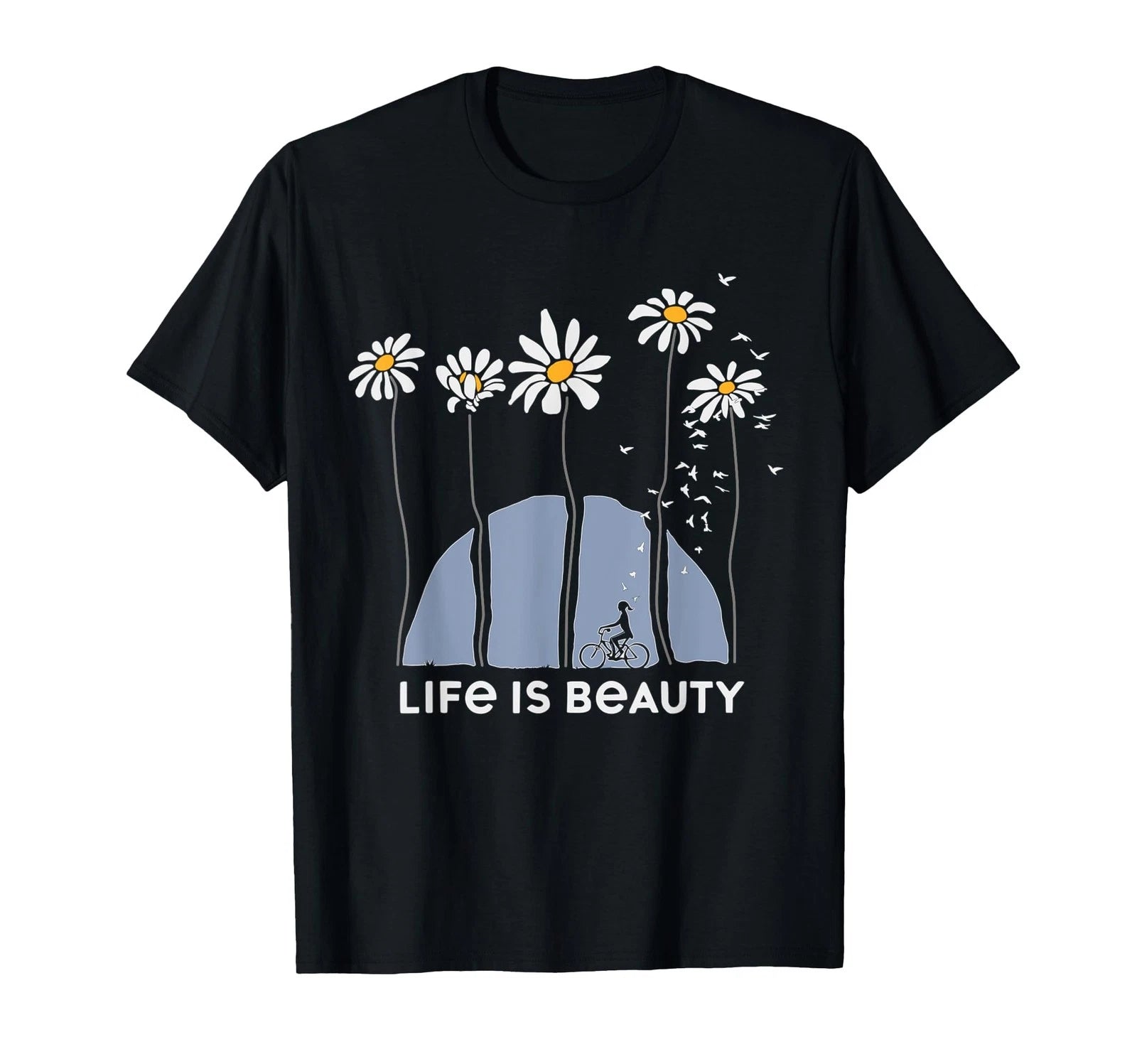 Life is Beauty Bicycle Nature Design – Minimalist Floral Art T-Shirt