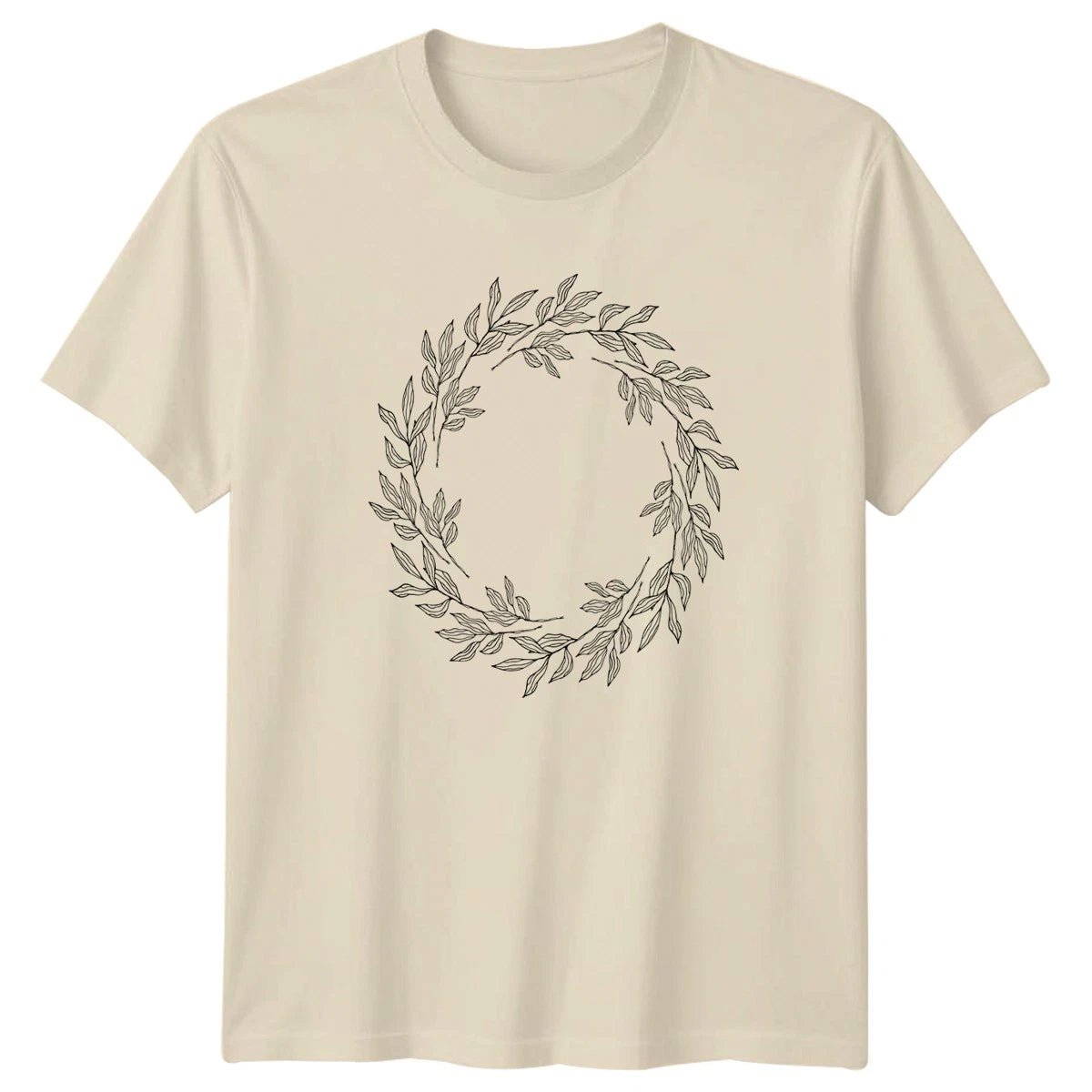 Aesthetic Line Art Botanical Foliage Wreath T-Shirt Minimalist Nature Art