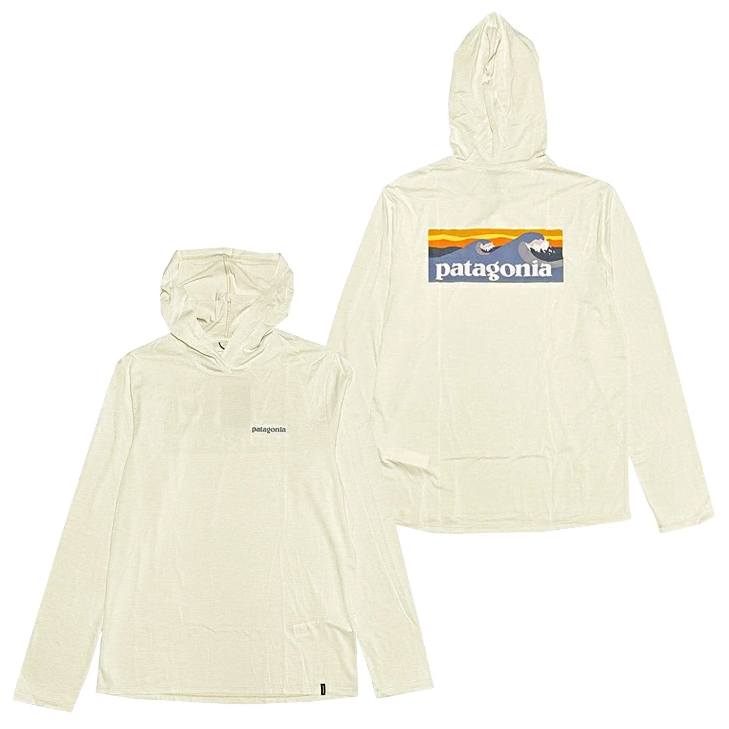 Patagonia Men Capilene Cool Daily Hoody Boardshort Logo L/S T-shirt Dyno (Cream)