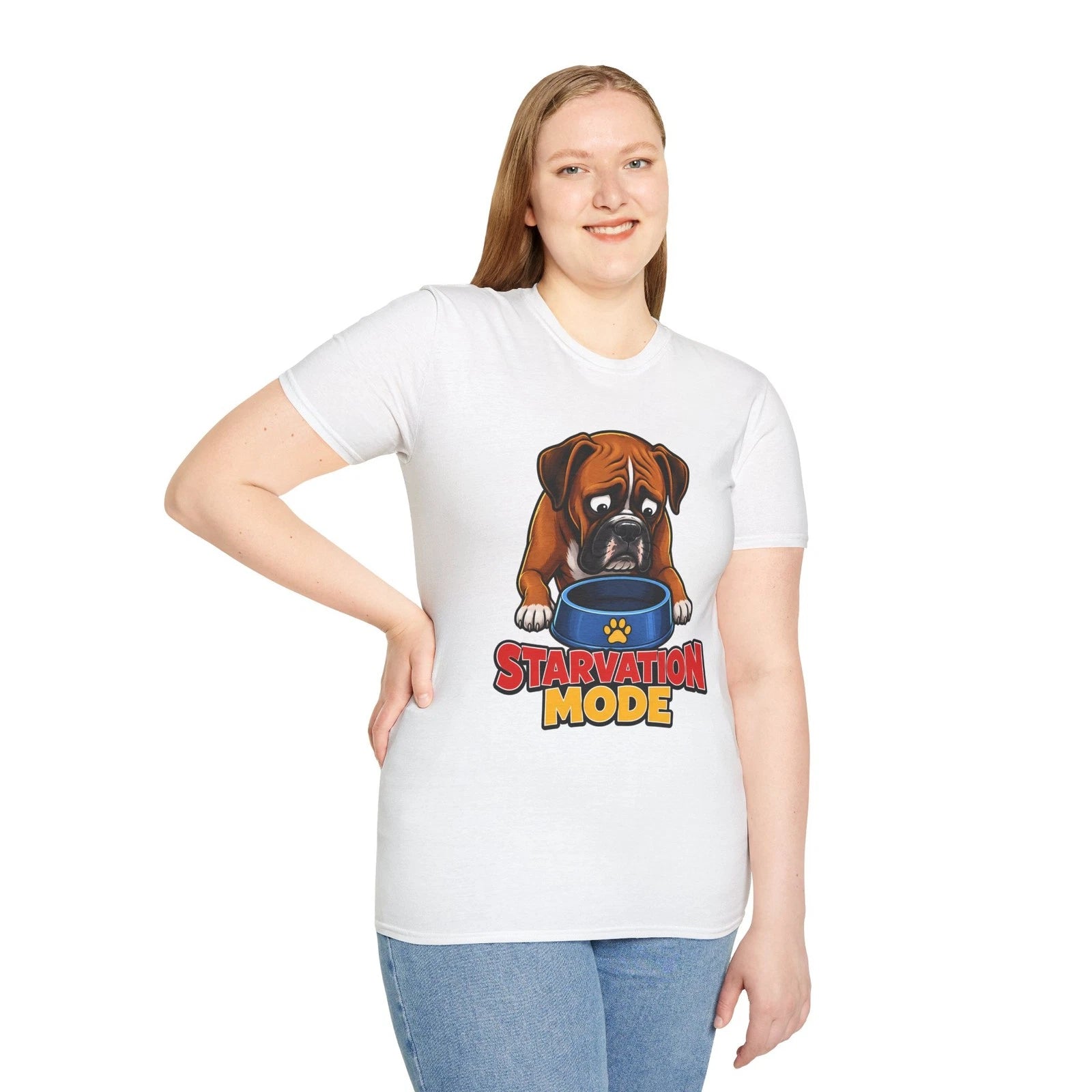 Boxer Dog Funny Pet Hungry Cartoon Dog Cute Unisex Softstyle T-Shirt