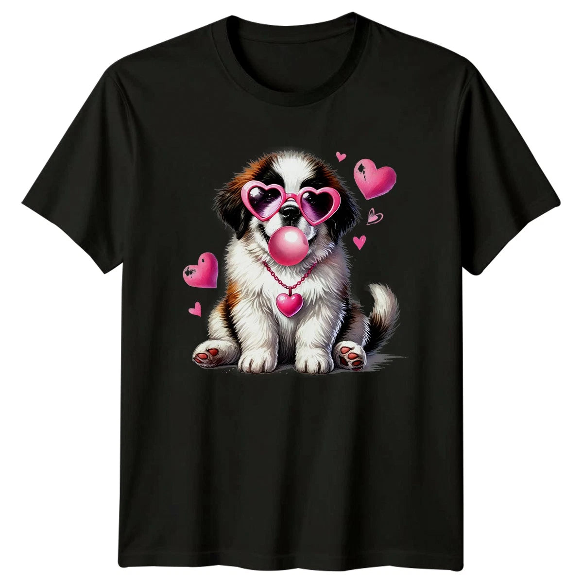St Bernard Puppy Heart Sunglasses Bubblegum Valentines Mens T-Shirt Womens