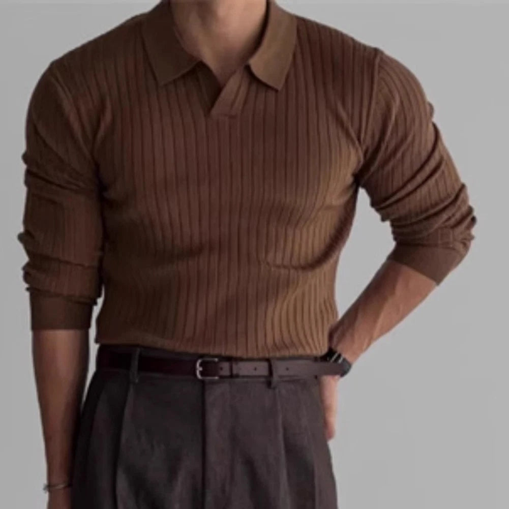Mens Casual Long Sleeve Jacquard Knitwear Tops Polyester Fabric Soft Feel