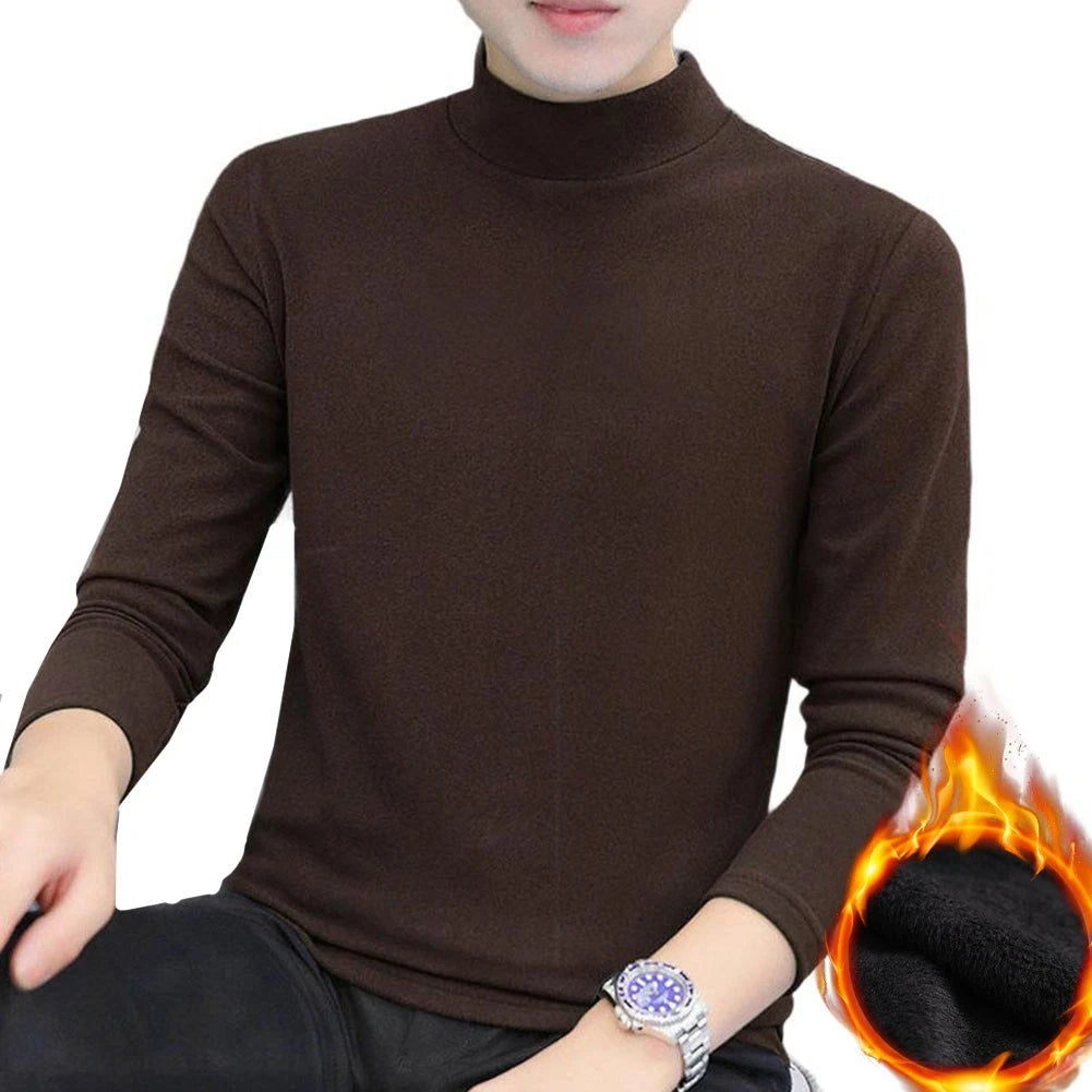 Warm Men Thermal Underwear Long Sleeve Thicken Fleece Half High Collar TShirt