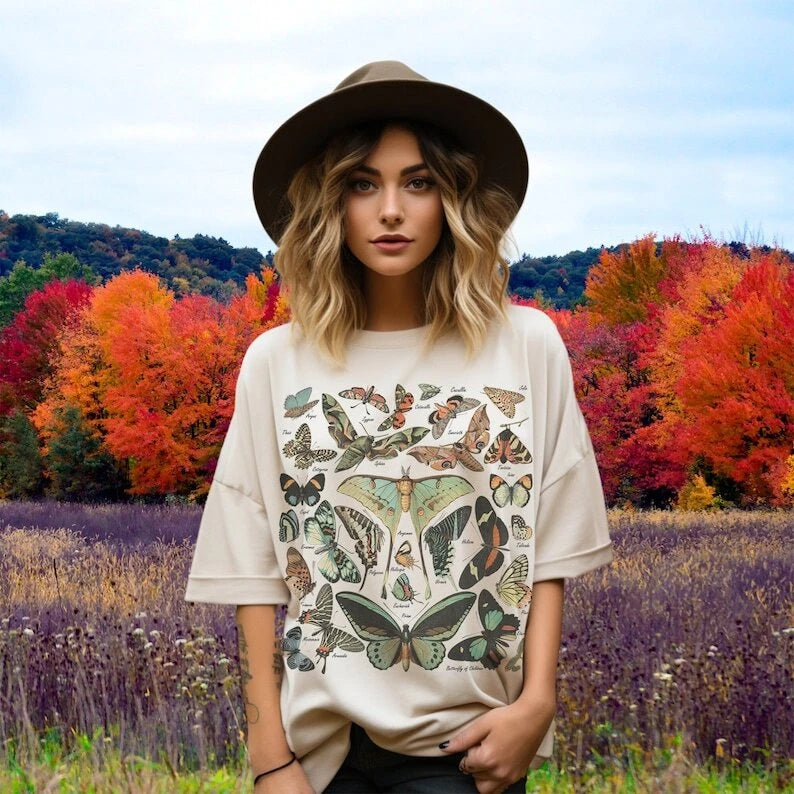 Vintage Butterfly & Moth TShirt, Cottagecore Aesthetic Shirt, Gift For Her, Natu