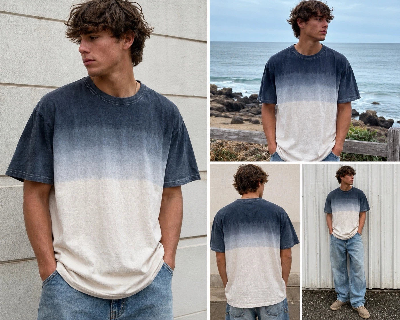 Courtsmith USA Made Dip Dye Ombre T Shirt Beige Gray Grunge Surf Large