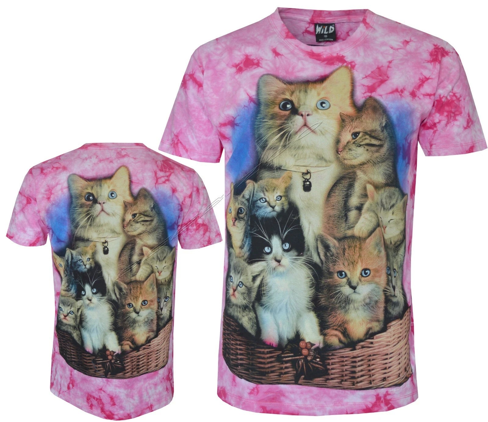 Kittens in a Basket Cute Baby Cats Glow in the Dark Tie Dye T-Shirt by Wild