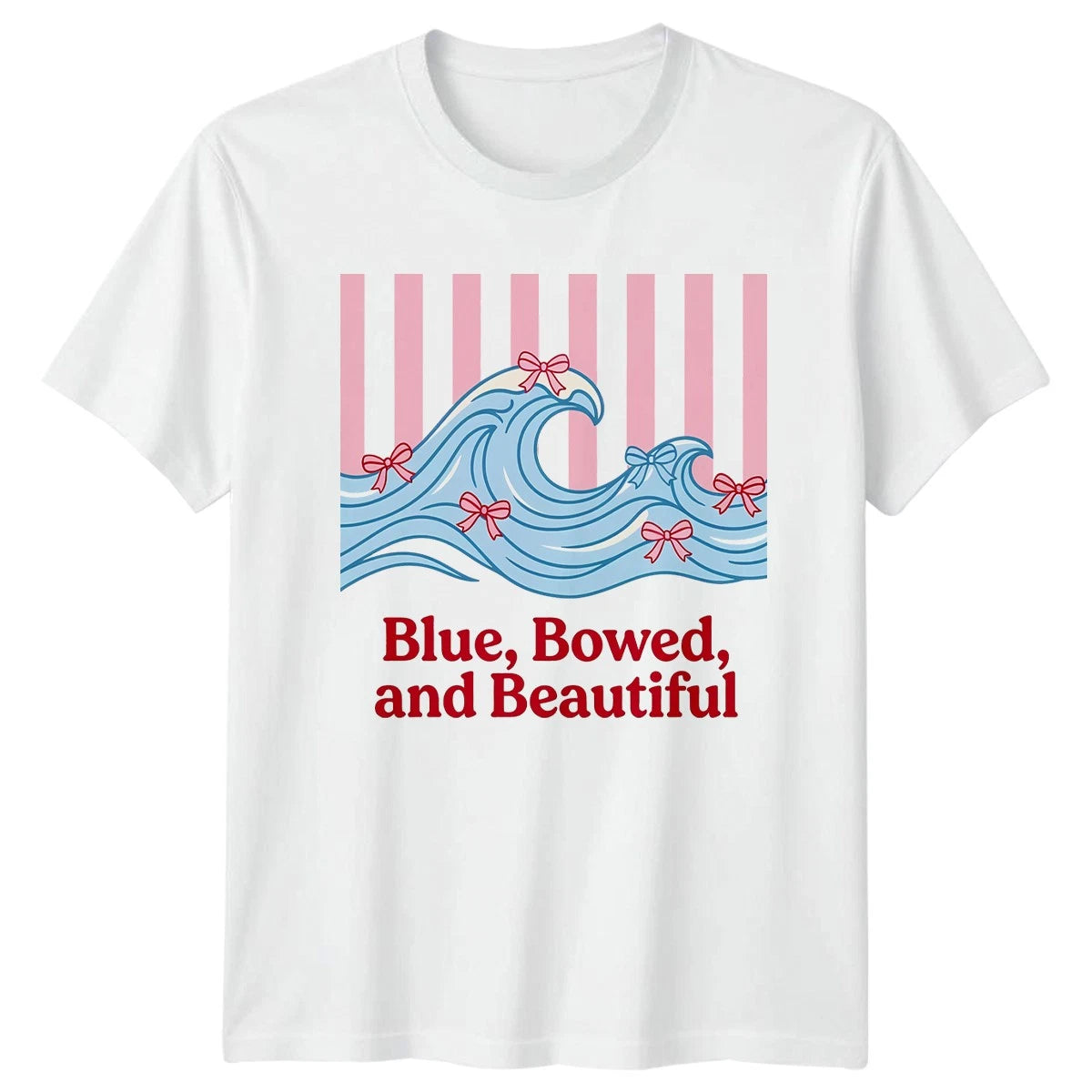 Blue Bowed and Beautiful Womens T-Shirt Coquette Aesthetic Beach