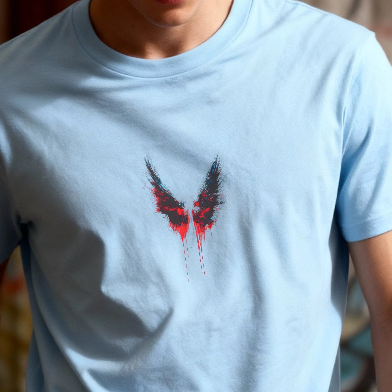 Bloody Wings Minimalistic Graffiti Tee, Urban Top, Unisex Cotton T-Shirt