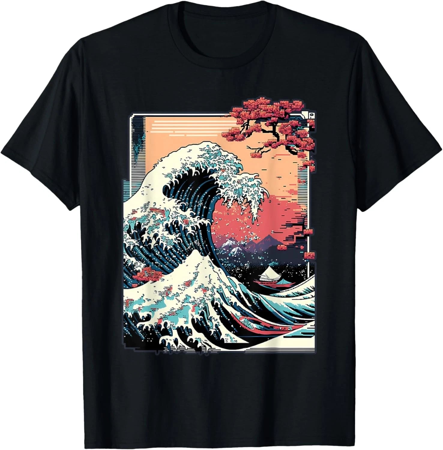 Vaporwave Glitch Aesthetic Great Wave off Kanagawa Retro T-Shirt