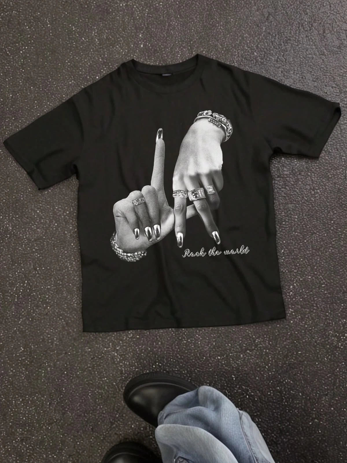 Punk Rock Hand Gesture Aesthetic Graphic T Shirt