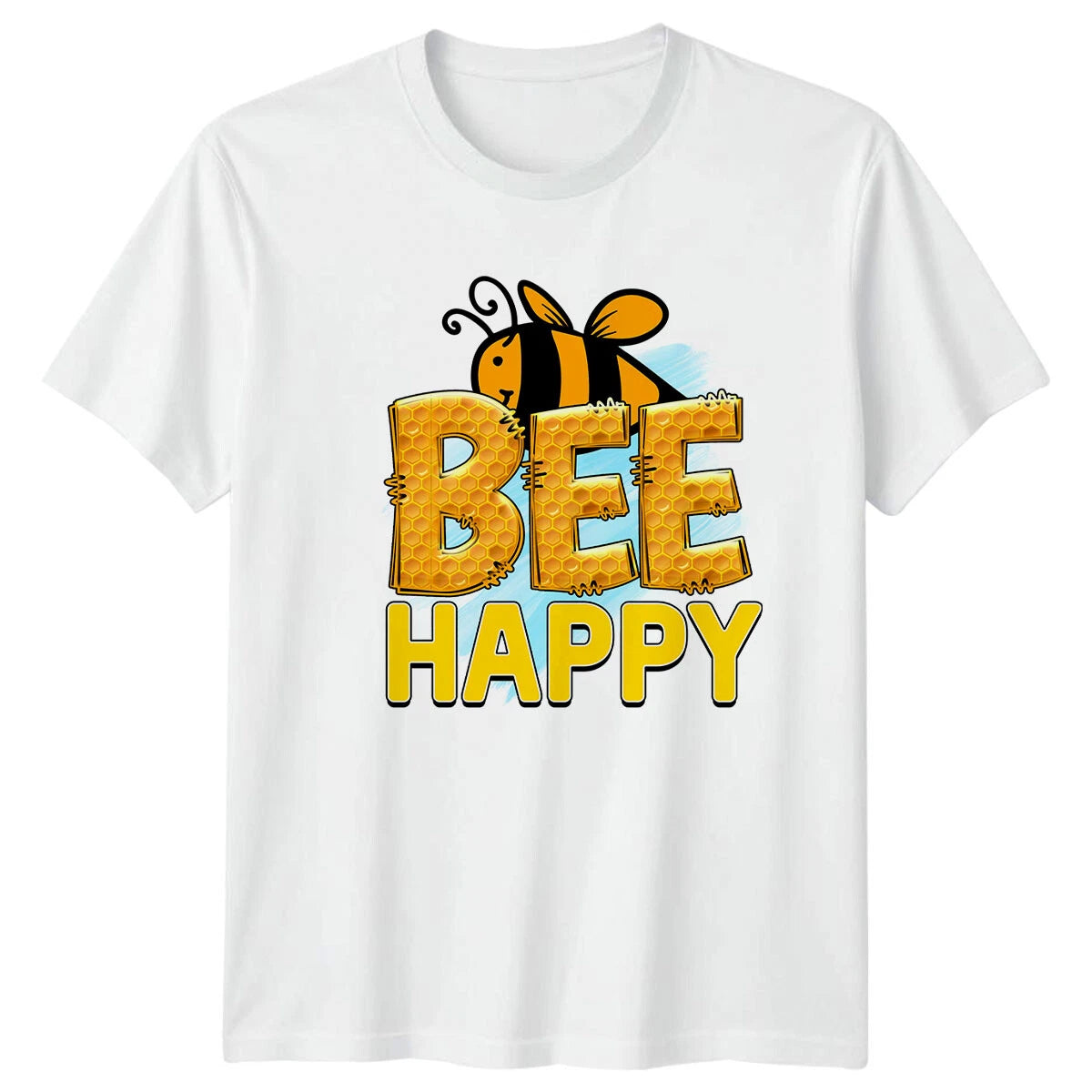 Bee Happy Honeycomb Bee T-Shirt Nature Lover Graphic Tee Cute