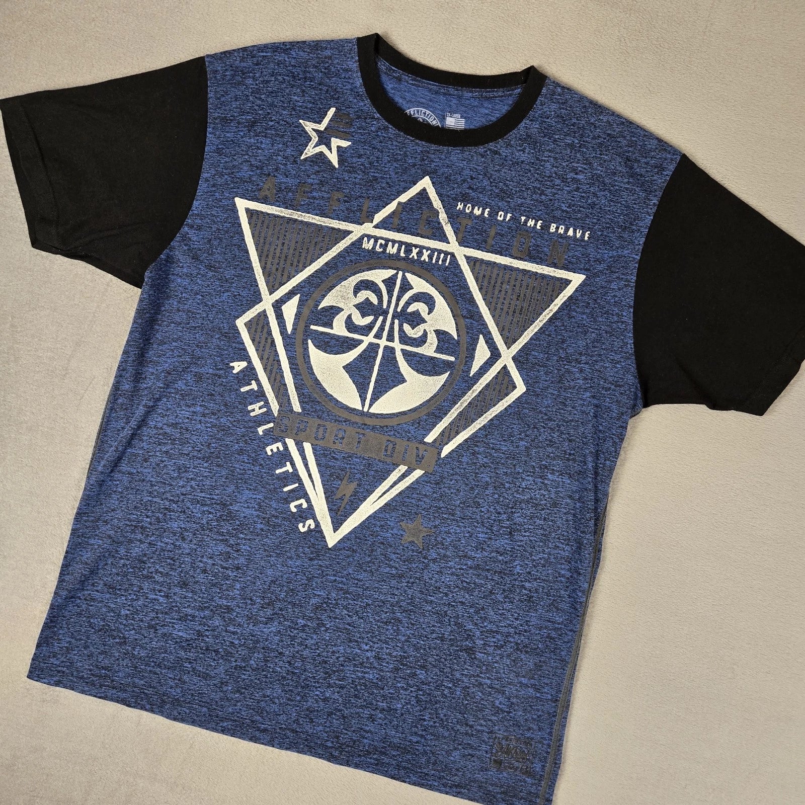 Affliction Sport T Shirt Mens 2XL Short Sleeve Graphic Blue Black Y2k Grunge