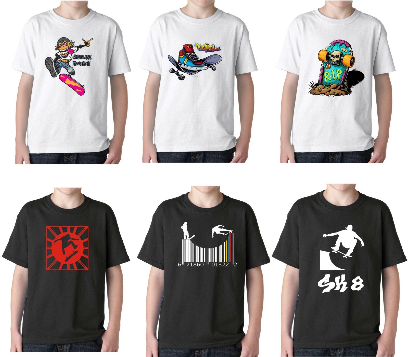 Skateboard hawk cool hip barcode rebel T-Shirt Gift flip Mens Kids boys