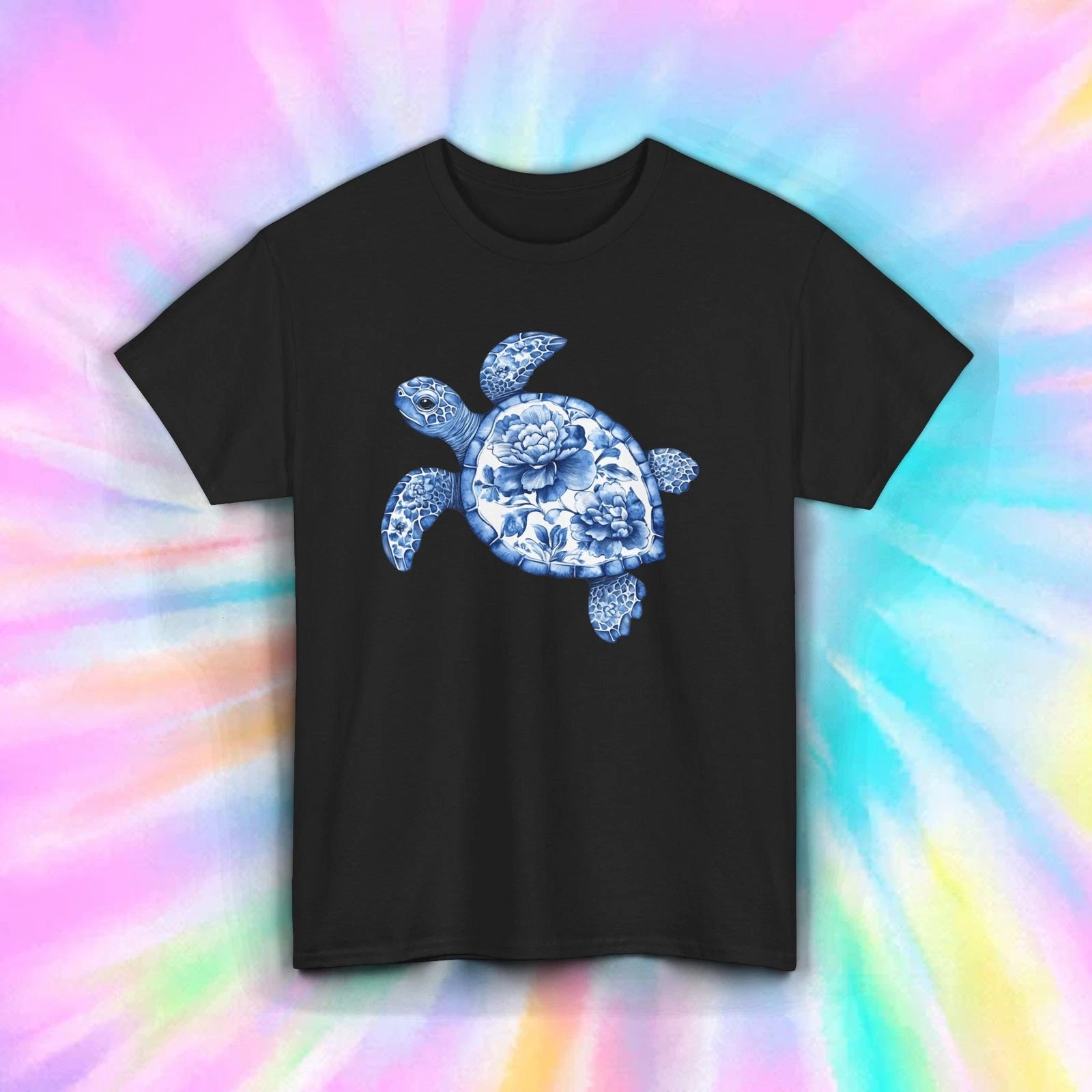 Turtle Shirt Blue Floral Sea Animal Vintage Ocean Cottagecore Aesthetic S-5XL