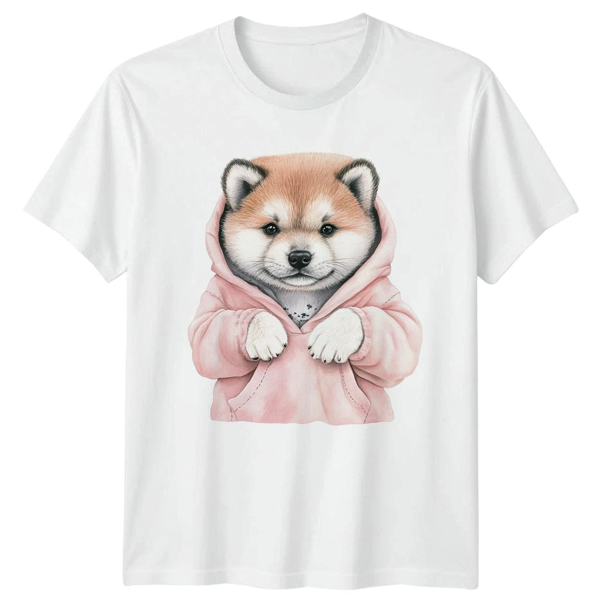 Cute Watercolor Puppy In Pink Womens T-Shirt Akita Puppy Dogs Birthday